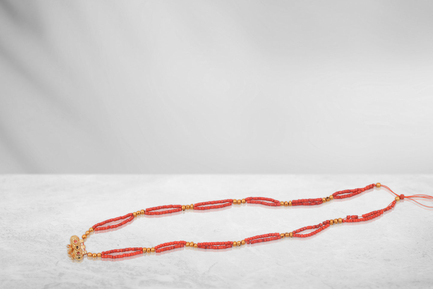 Ghughari Dodi Kanthi (Orange & Golden, 8 Inch, 1 mm beads)