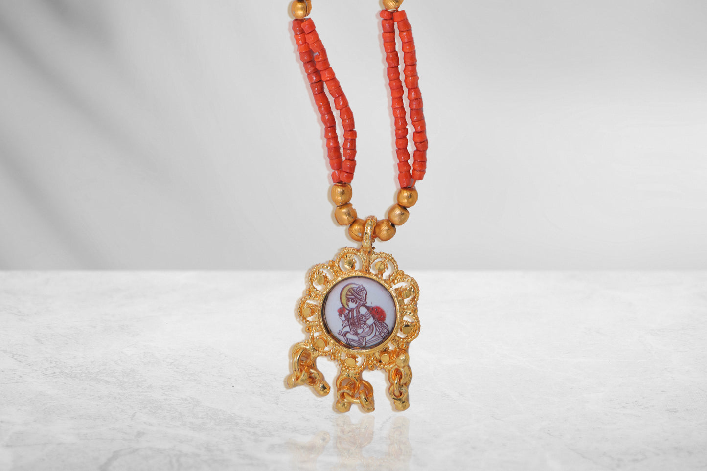Maharaj Chagda Kanthi (Orange & Golden, 9 Inch, 1 mm beads)