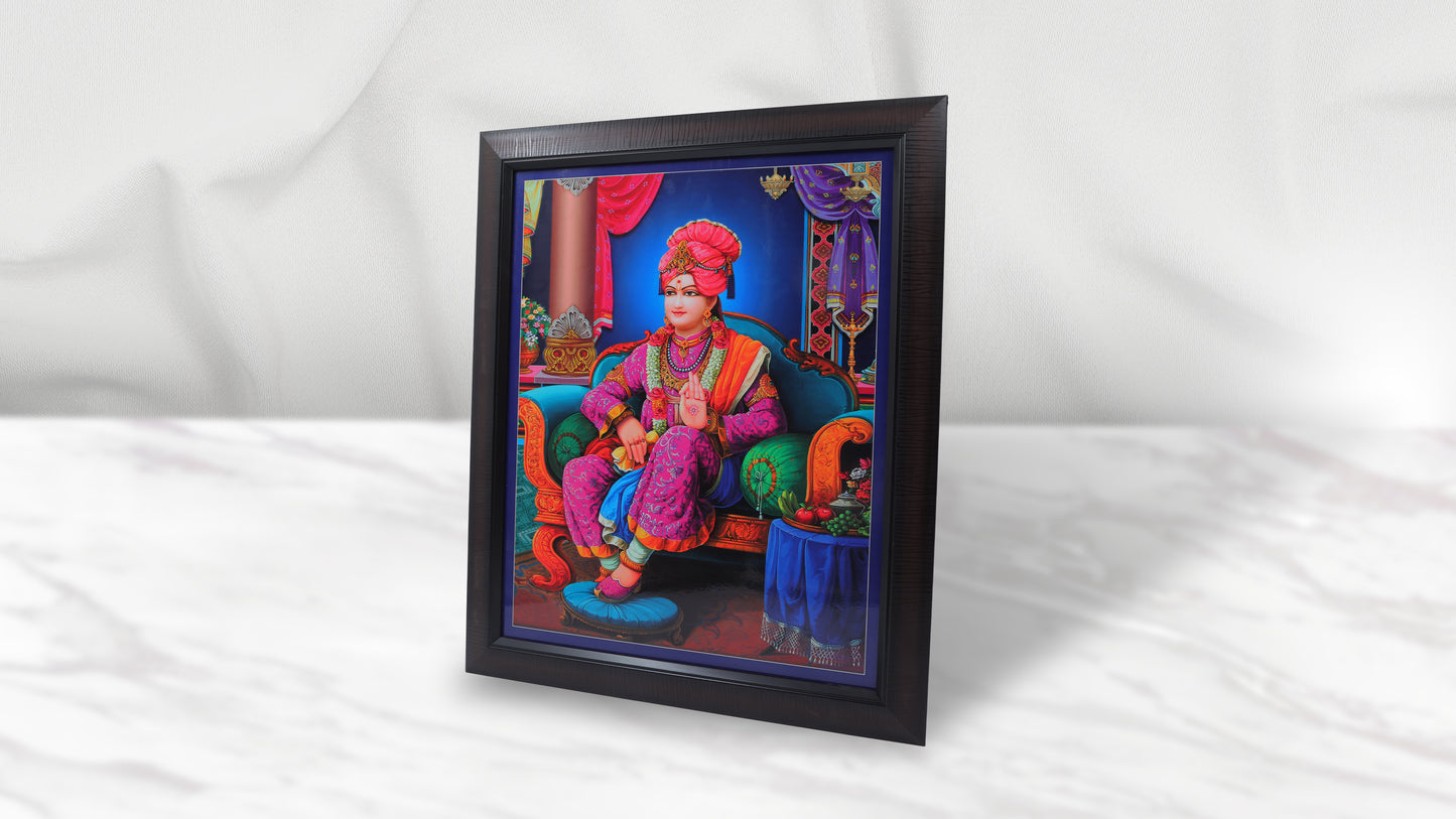 Sitting Maharaj Photo Frem Murti - Swaminarayan Bhagwan Photo Frem Murti (16 x 21 Inch)