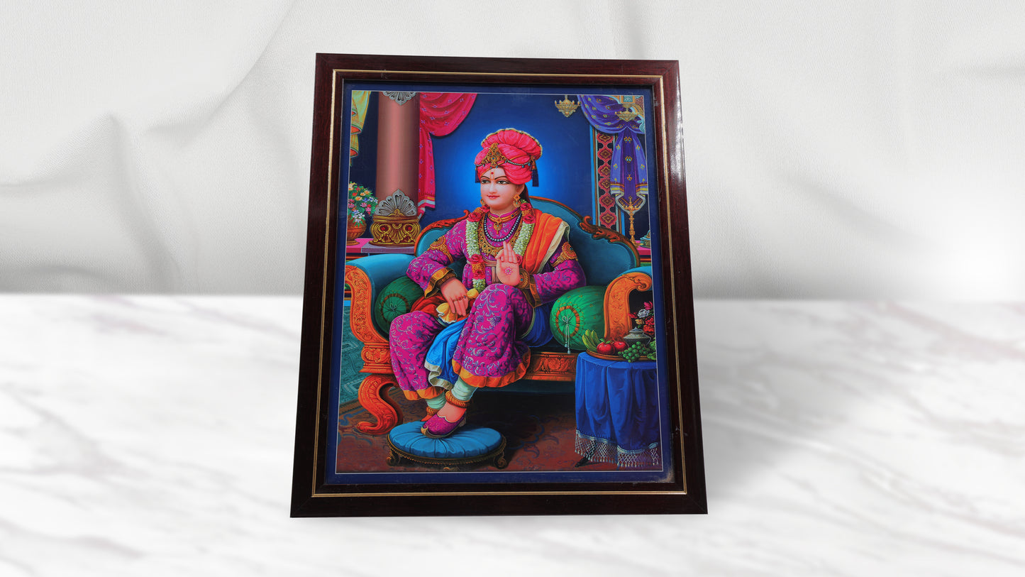 Sitting Maharaj Photo Frem Murti - Swaminarayan Bhagwan Photo Frem Murti (12 x 15 Inch)