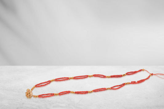 Ghughari Dodi Kanthi (Orange & Golden, 8 Inch, 1 mm beads)